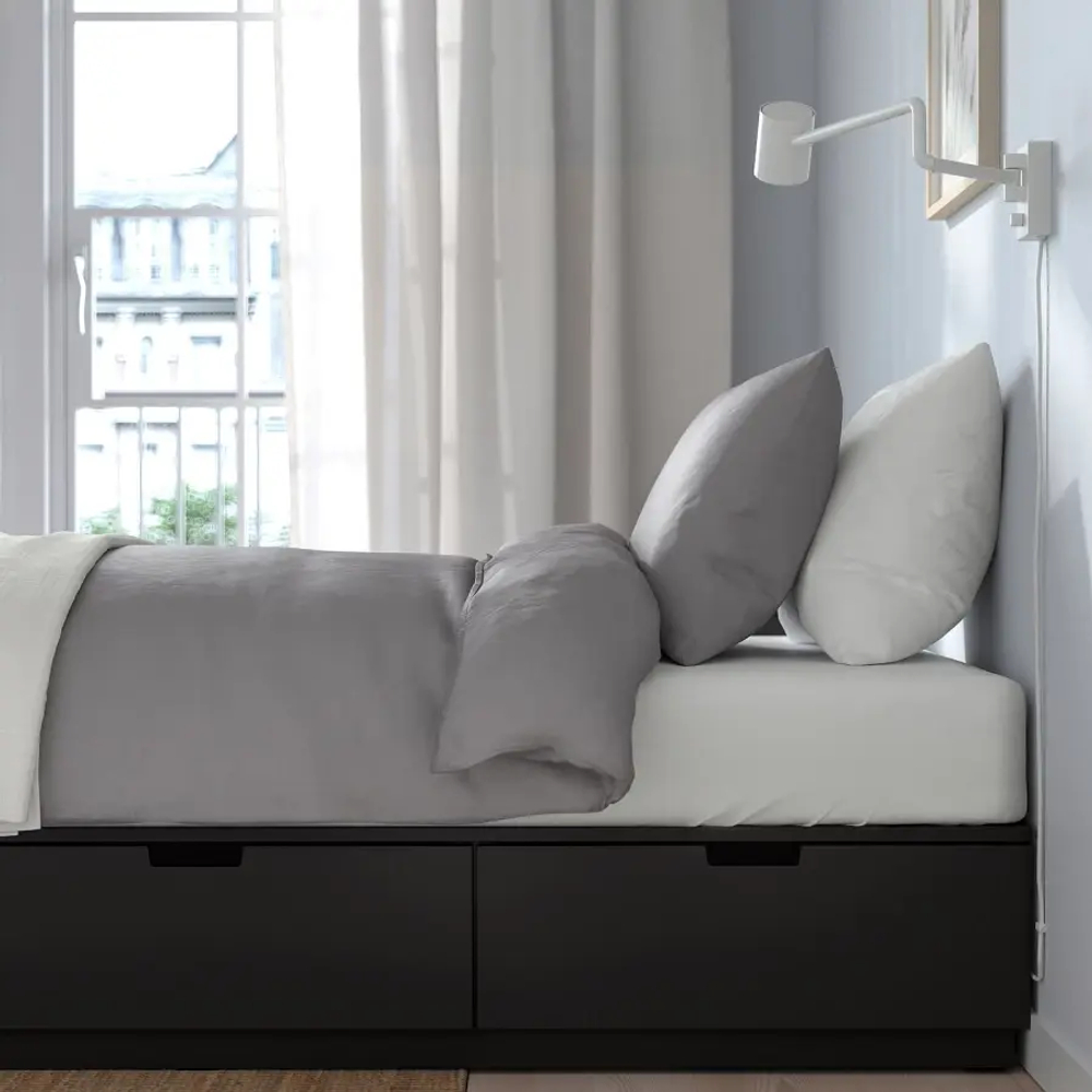Каркас кровати с местом для хранения и матрасом - IKEA NORDLI, 200х90 см, матрас жесткий, черный, НОРДЛИ ИКЕА