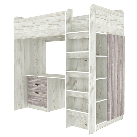 Кровать-чердак КарИВи Polini Simple с письменным столом и Шкаф КарИВиом Винтерберг Бетон