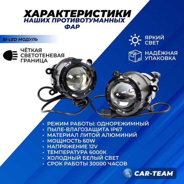 Противотуманные фары (ПТФ) WD-024 "ZMB" лазерные с Bi-LED модулем на Лада Веста, Гранта FL, Нива Урбан, X-Ray, Renault, Nissan, Honda, Ford, Opel, Peugeot, Mitsubishi, Daewoo