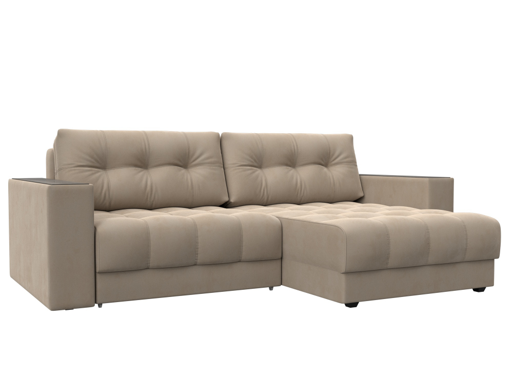 Диван угловой с декором Лига-049 НПБ, SEVEN 729 ВЕЛЮР бежевый