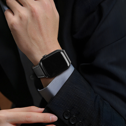 Ремешок из натуральной кожи черного цвета от Dux Ducis для смарт часов Apple Watch 42, 44, 45, 46, 49мм, серия YA Series