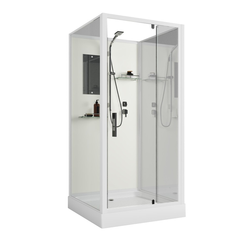 Душевая кабина Niagara Standart ST90/15Q/BK (90х90х200) квадрат,поддон 15см,распашная,проф.белый,без крыши,3 места