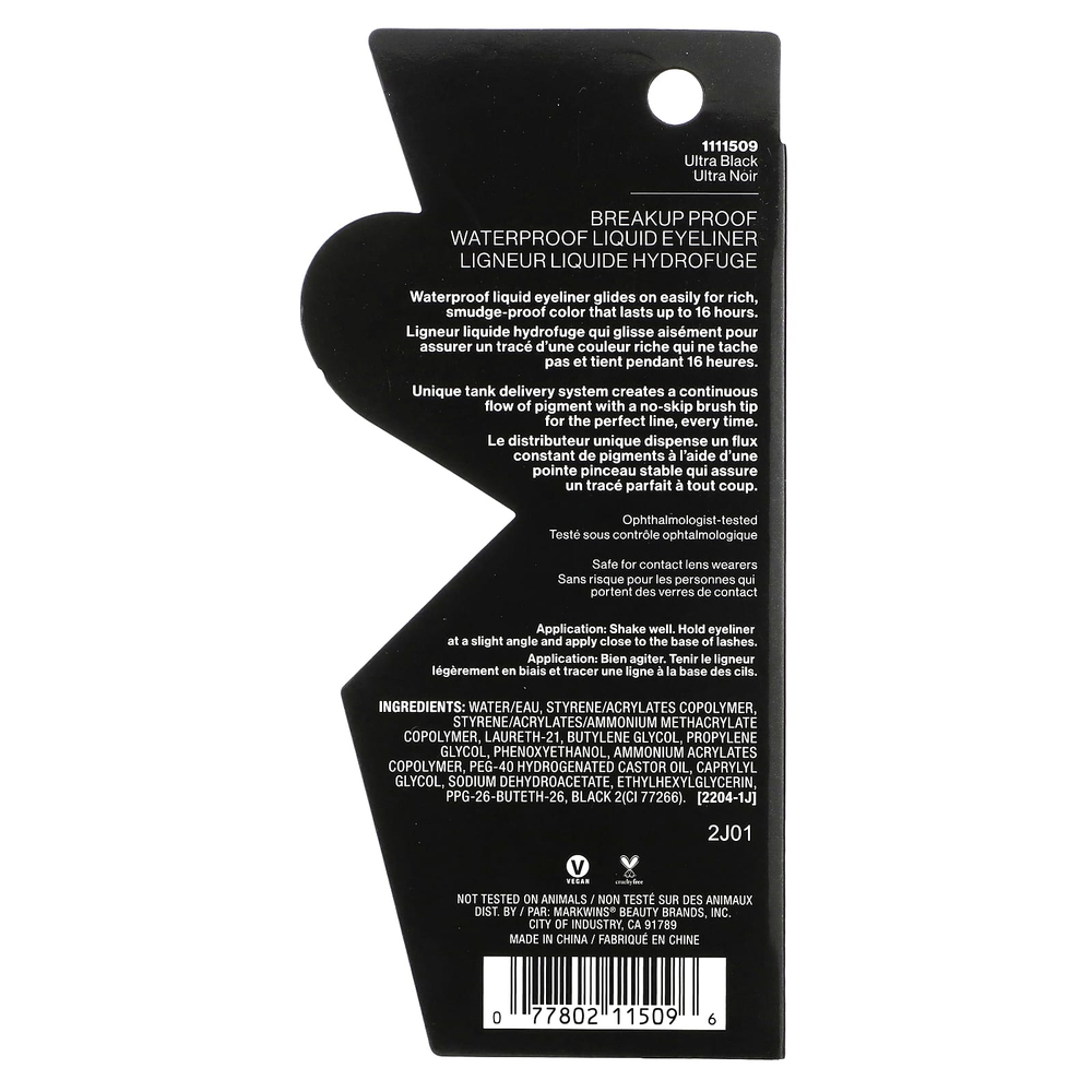 wet n wild, Breakup Proof, водостойкая жидкая подводка для глаз, 1111509 ультра черный, 0,9 мл (0,03 жидк. унц.)