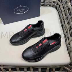 Мужские кроссовки Prada America’s cup кожаные черного цвета