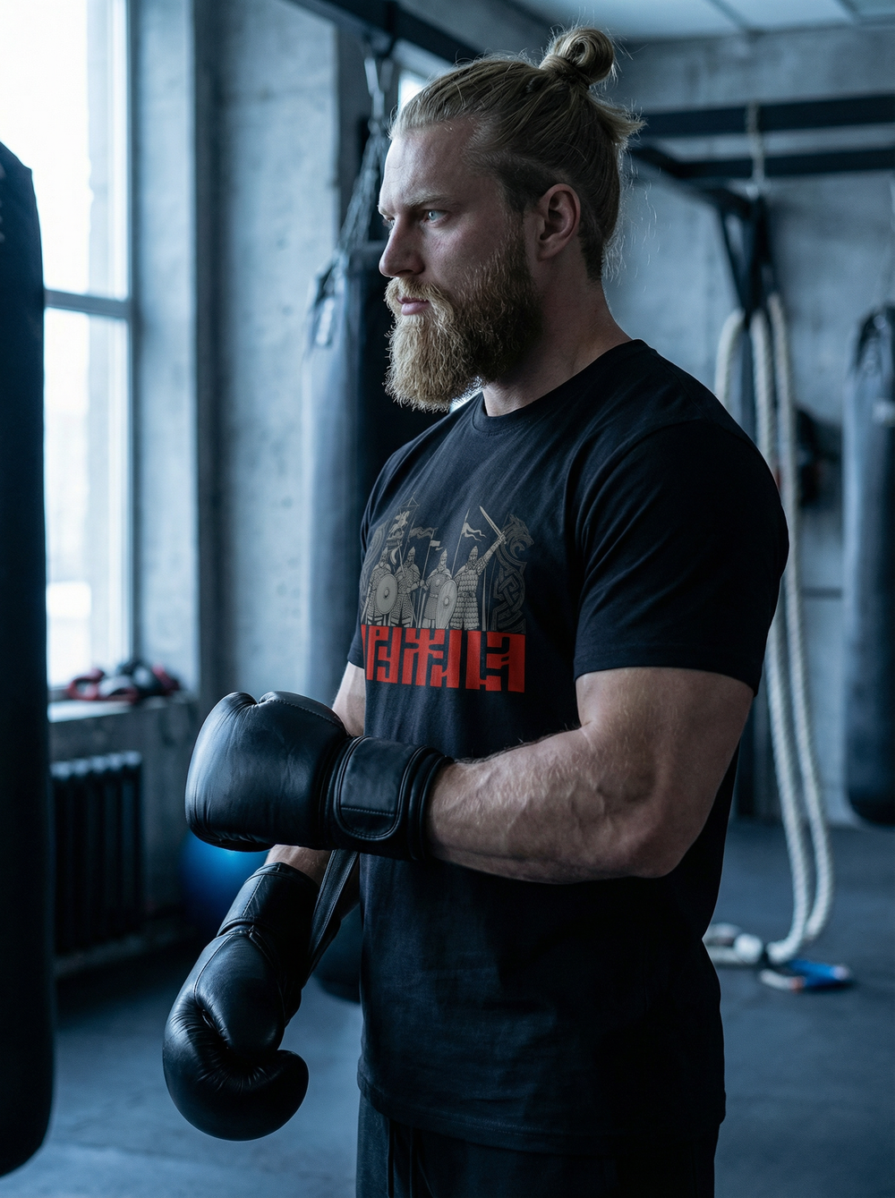 Футболка спортивная хлопковая мужская черная LEGENDA Дружина красная