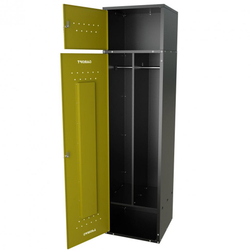Шкаф для раздевалок GT205SHP.YELL (500мм х 500мм х 1936мм) ЖЕЛТЫЙ . Секция для обуви, двойная секция для курток с перекладиной под вешалки, верхняя антресоль с отдельным замком для головных уборов и сумок (4) (2)