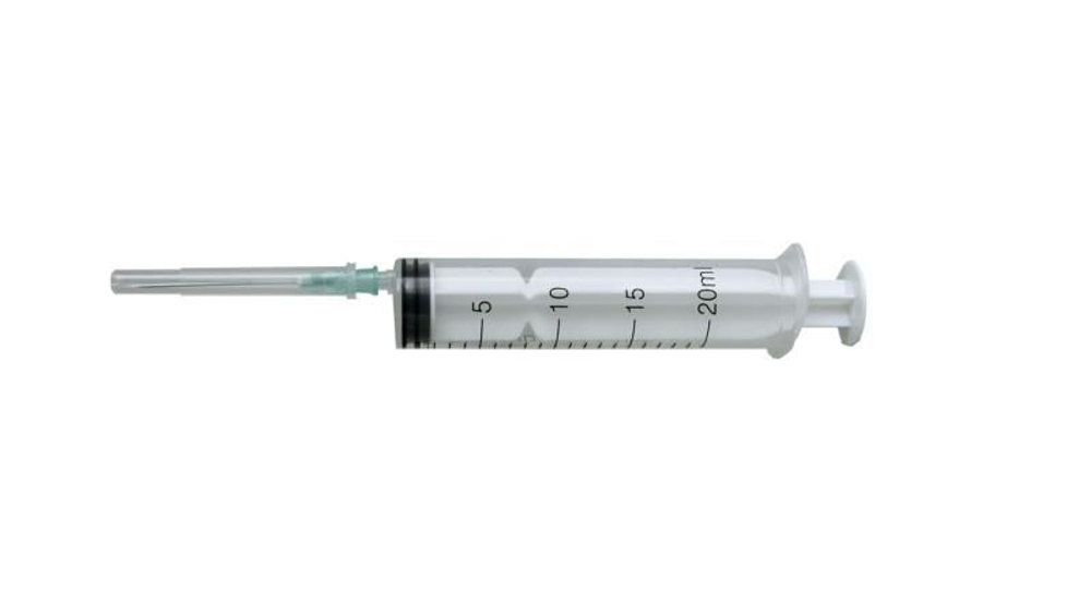 Шприц одноразовый 20мл 3-х комп с иглой 21G 0,8х40мм игла приложена, Чангджоу 100 шт/уп