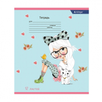Тетрадь 12л., клетка, Alingar, скрепка, блок офсет, 100% белизна, мелованный картон (стандарт), "Милые девочки"