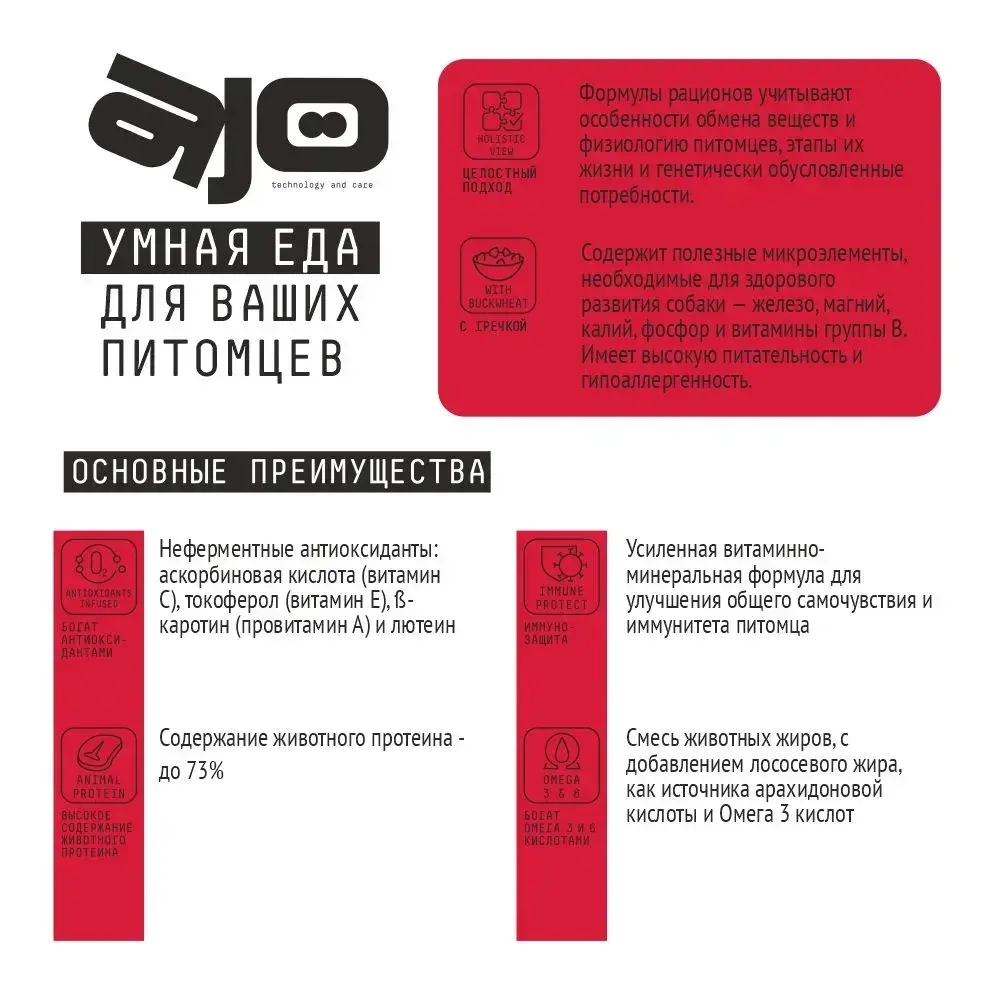 AJO (Айо) Dog Maxi Adult Сухой полнорационный корм с гречкой для взрослых собак крупных пород, 2 кг