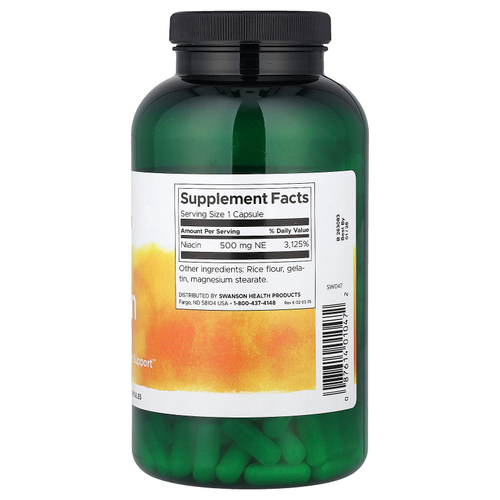 Swanson, ниацин, 500 мг, 250 капсул
