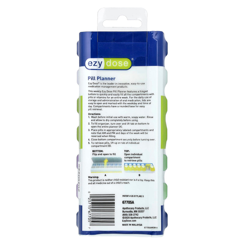 Ezy Dose, ежедневник для таблеток, на неделю утром/вечер, с Easy-Fill, 1 шт.