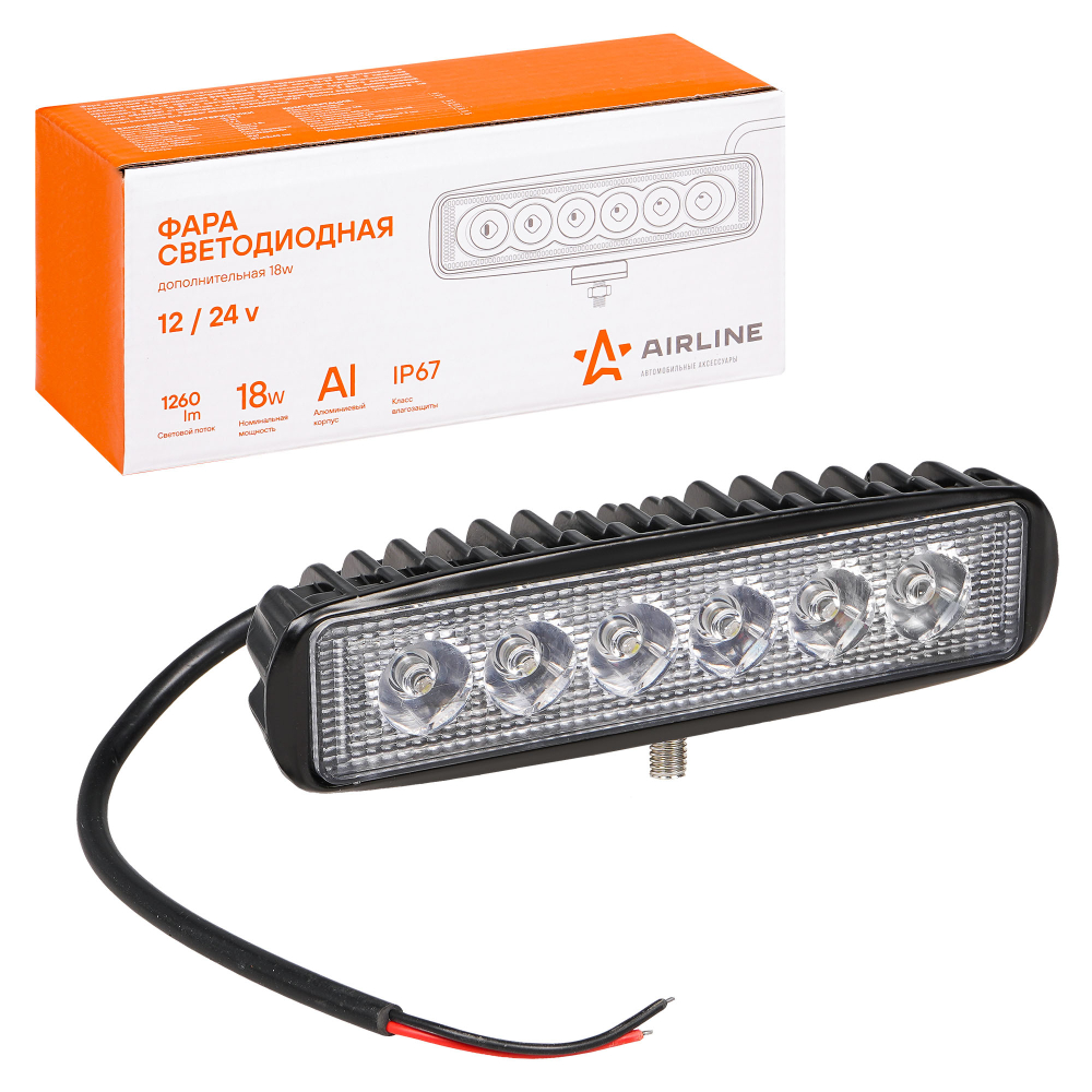 Фара светодиодная Airline прямоугольная 6 LED направленный свет 18W (157 х 42 х 40) 12/24V