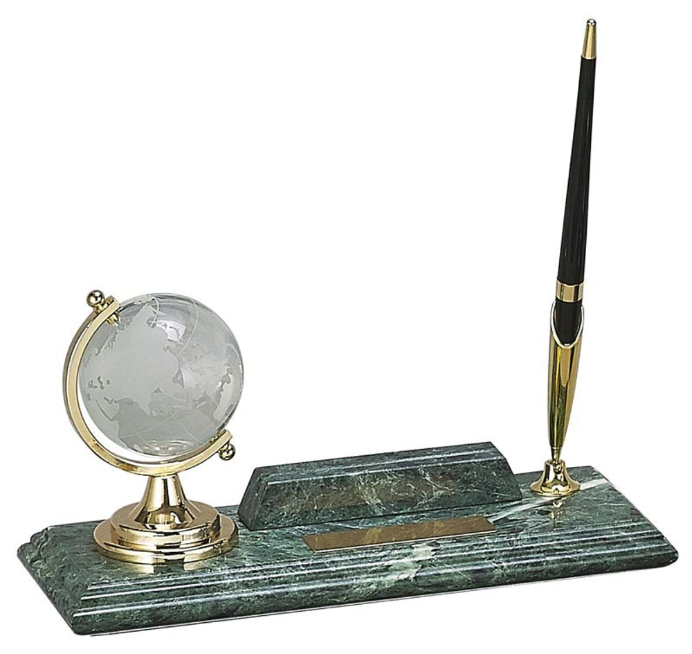 Универсальный мраморный настольный набор с ручкой глобусом и держателем визиток 8112