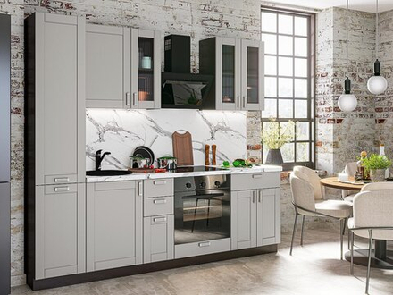 Прямая модульная кухня Лофт-02 Grey Silk - Graphite 2140*2400*600