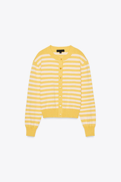 ZARA КАРДИГАН В ПОЛОСКУ, ЭКРЮ/ЖЕЛТЫЙ