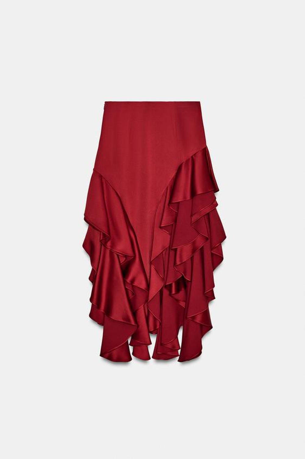 ZARA ЮБКА МИДИ С ВОЛАНАМИ — ZW COLLECTION, КРАСНЫЙ