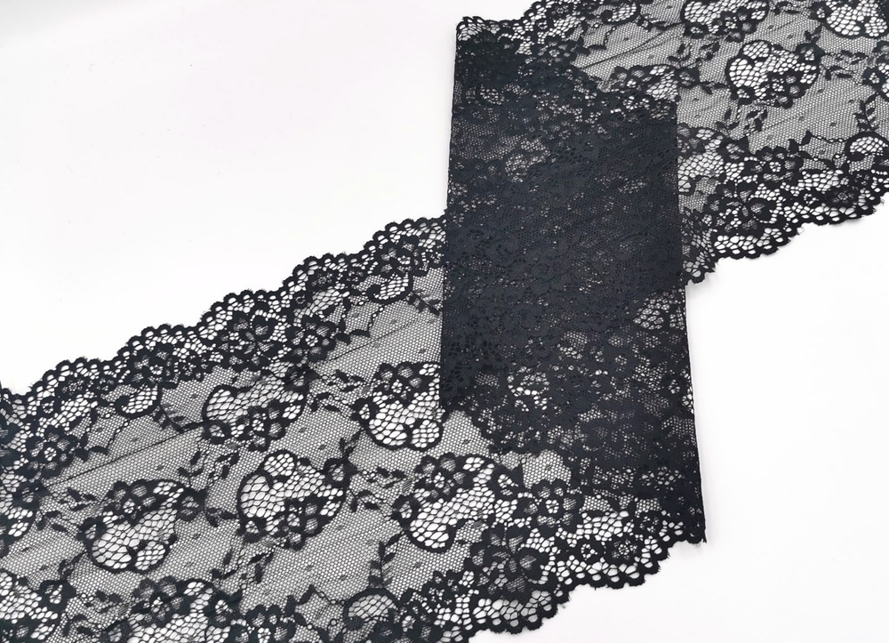 Эластичное кружево, 22 см, черное, м, (Арт: EK-2293), м