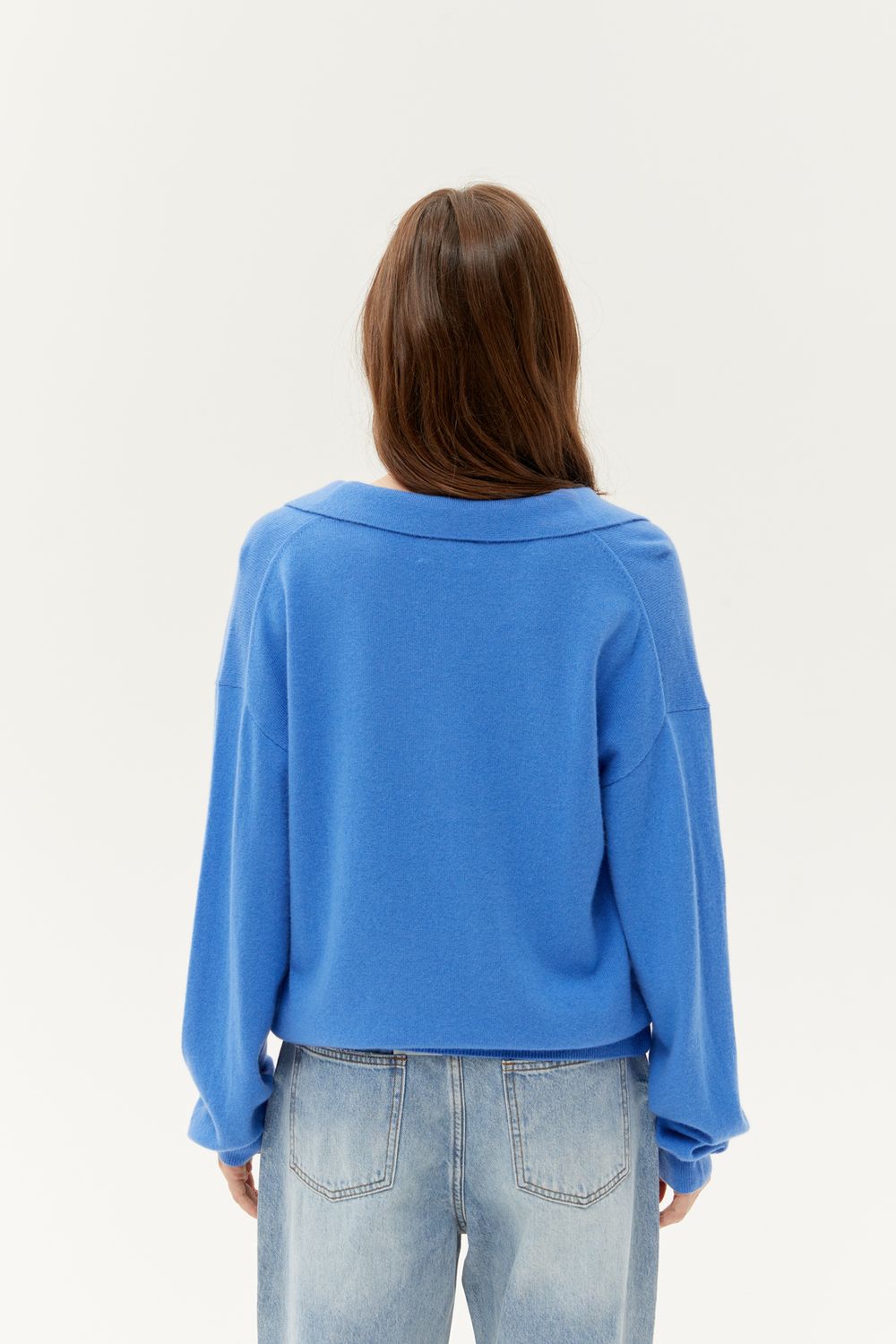 Поло из 100% кашемира, синее