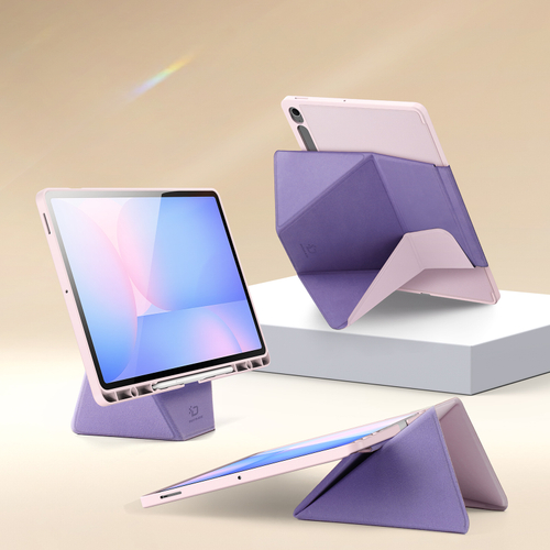 Складной чехол книжка розового цвета для Samsung Galaxy Tab S10 FE+, серия Vers Series от Dux Ducis, с магнитным держателем Pencil