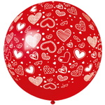 Шар латексный 80см Сердечки (Красный)