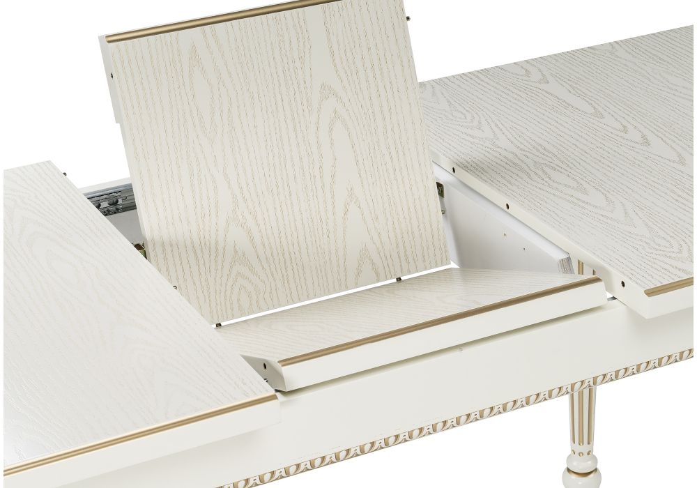 Деревянный стол Леджер 130(170)х75х77 слоновая кость / патина золото