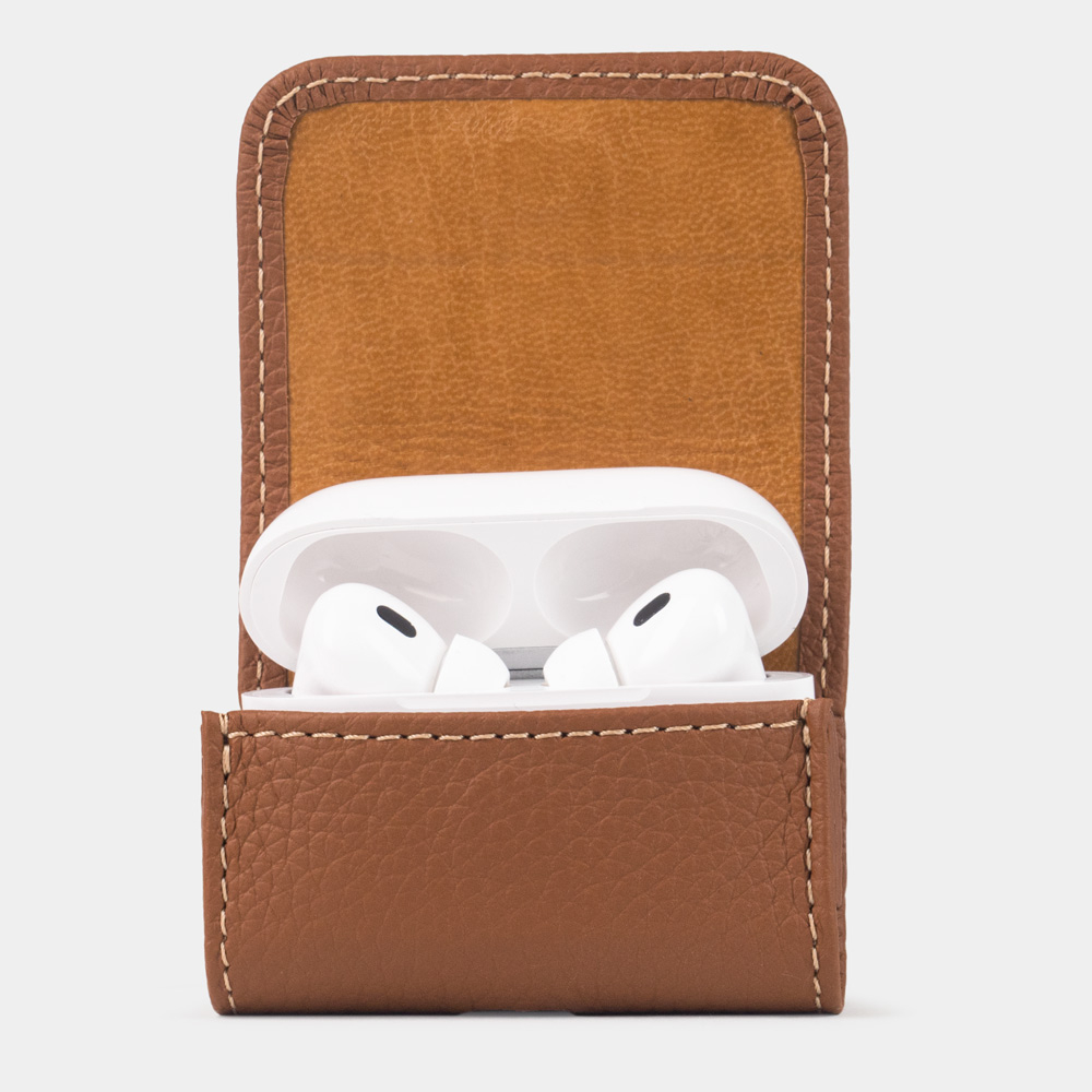 Чехол для наушников AirPods Pro 2,3 из кожи теленка, цвета карамель