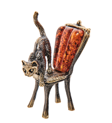 Народные промыслы AM-3104 Фигурка «Кошка на стуле» (латунь, янтарь)