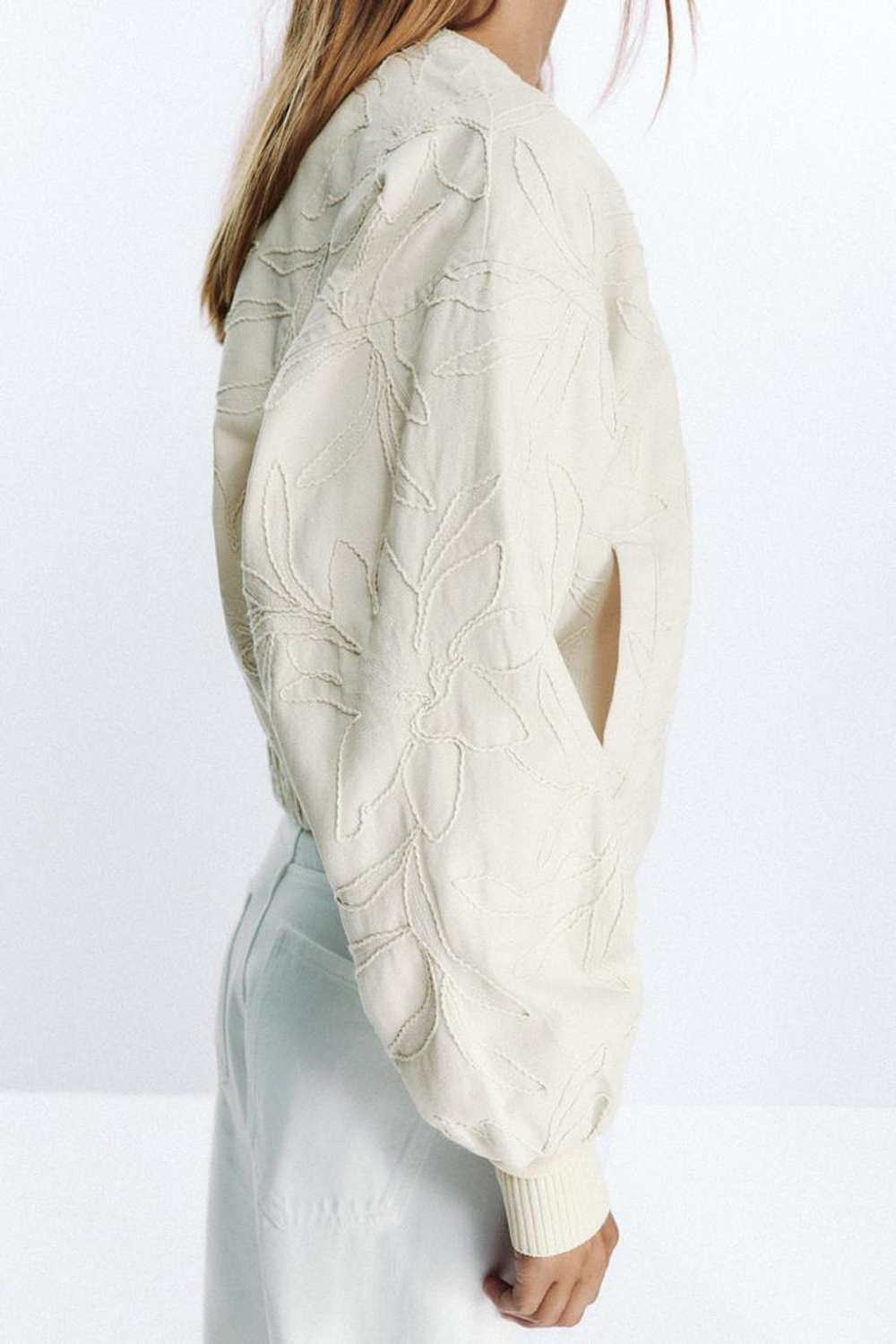 ZARA КУРТКА С ВЫШИВКОЙ, ЭКРЮ