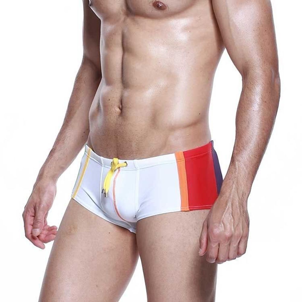 Мужские плавки белые Seobean Patchwork Swimwear White Green Red 40807