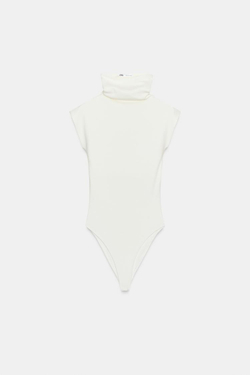 ZARA ХЛОПКОВОЕ БОДИ С ВОРОТНИКОМ-СТОЙКОЙ, ЖЕЛТОВАТО-БЕЛЫЙ