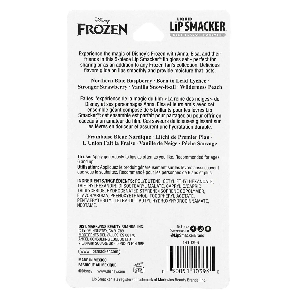 Lip Smacker, Disney, Frozen, жидкий блеск для губ, набор разных вкусов, 5 шт., 14 мл (0,45 жидк. унции)