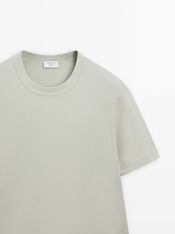 MASSIMO DUTTI Хлопковая футболка с короткими рукавами - Studio, зеленоватый