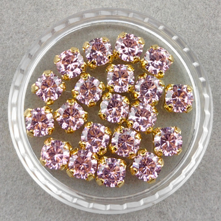 Фианиты шатоны в оправах, Pink/Gold 14k