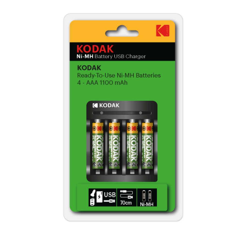 Зарядное устройство для аккумуляторов Kodak USB Overnight charger with 4 x AAA 1100 mAh [K4AA/AAA]