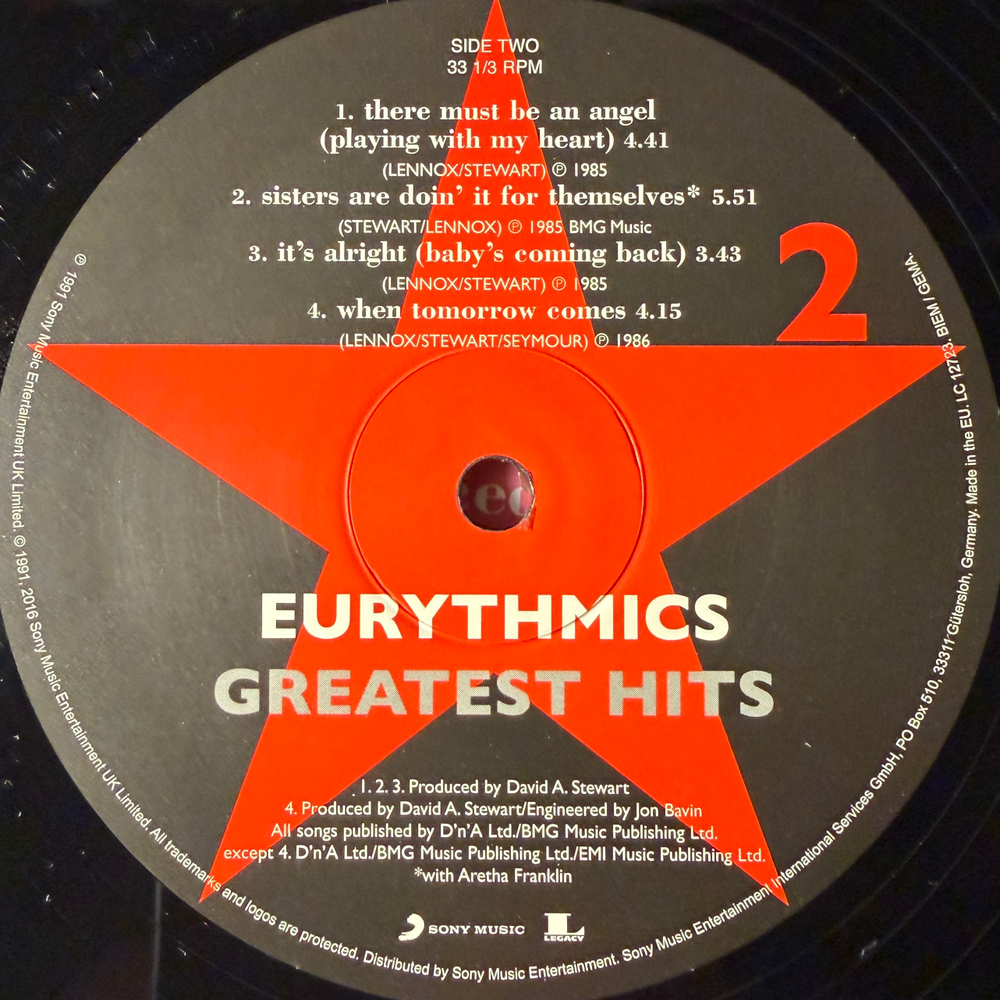 Eurythmics ‎– Greatest Hits 2LP (Европа 2016г.)