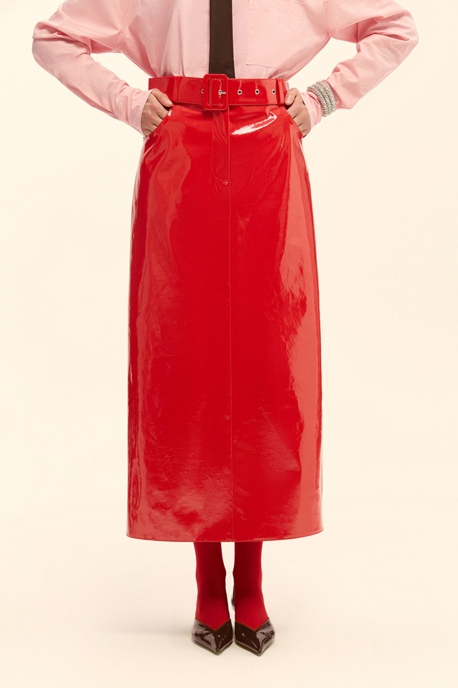 Юбка миди (Лаковый кусочек), красная
