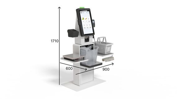 POScenter SCO-K210 Mod_V2 (21.5”, J4125, 8Gb, SSD128Gb, 2D сканер, Светофор, З цвета, полка для ПИН-пад, полка для ККТ, стойка модульная для покупок Чёрная, 3 полки, держатель пакетов)