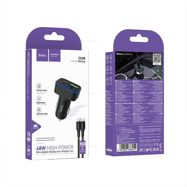 Автомобильное зарядное устройство для Type-C Hoco Z63B PD30W+QC3.0 (black)