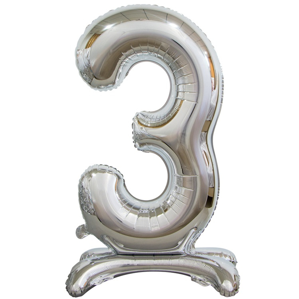 Шар фольгированный Цифра 3 75 см (Серебряный)
