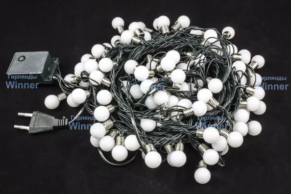 Светодиодная нить мини-лампочки 10 м., 220V, 100 теплых белых LED ламп, диаметр 1.6 см, зеленый провод, Winner (ww.01.5G.100-1,6ball)