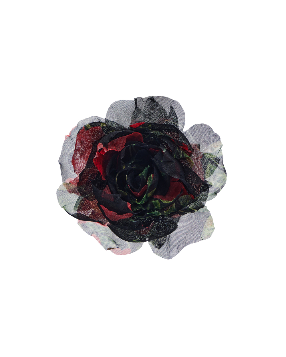Flora, брошь - цветок черная со средними красными цветами