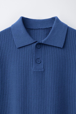 ZARA БАЗОВОЕ ПОЛО В РУБЧИК, ЯРКО-СИНИЙ