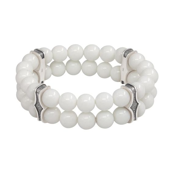 Двойной браслет из керамических бусин 8 мм с шармами из мельхиора, фото 2