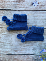 Вязаный комплект на выписку 5 предметов  (Одеяло утеплен., бант, пинетки, комбинезон, шапка) (Цвет: Синий)