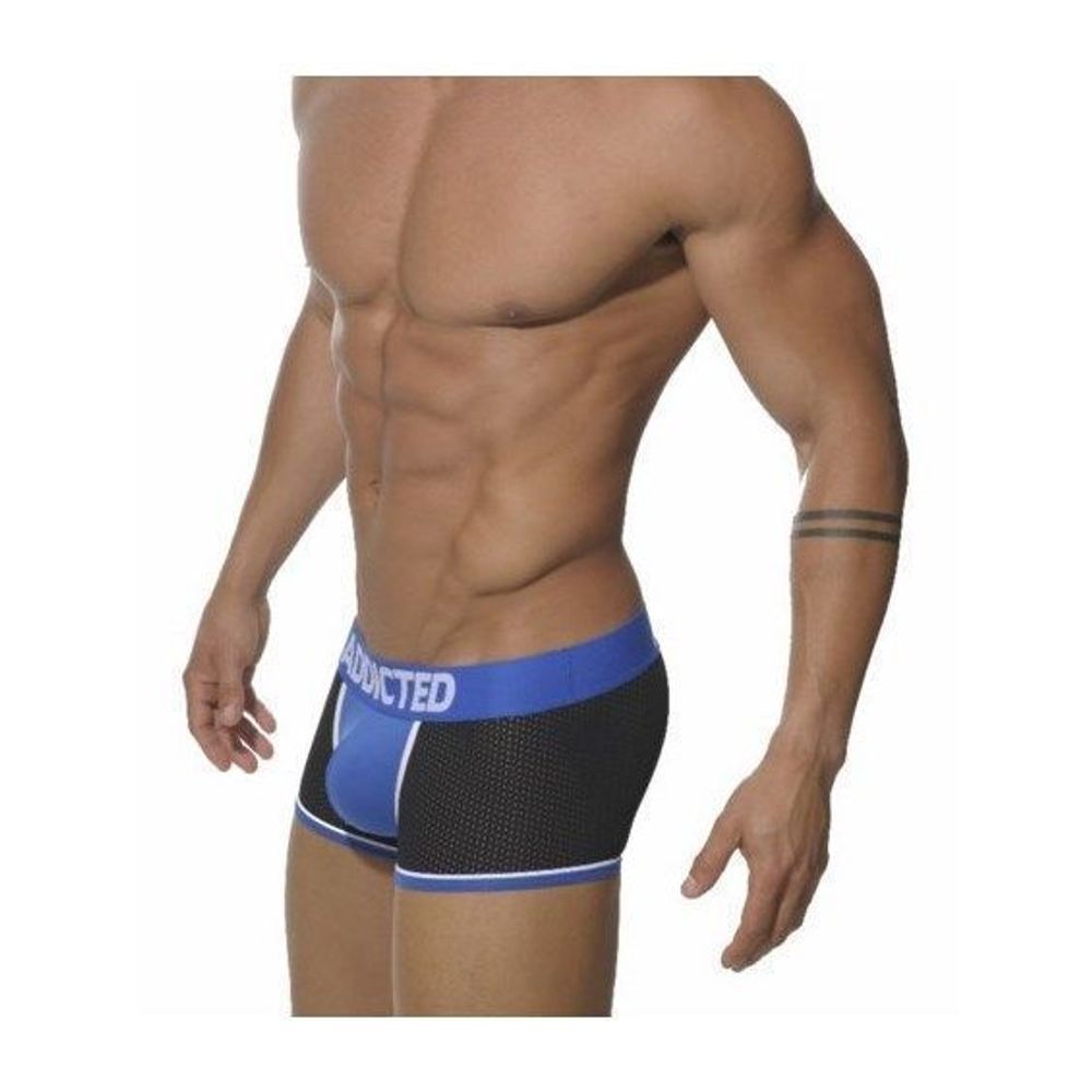 Мужские трусы боксеры черные в сеточку с синей вставкой Seobean Addicted