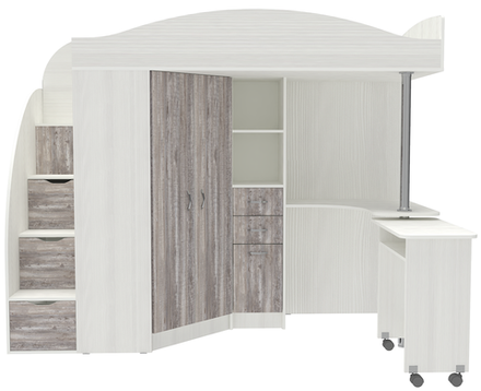 Кровать-чердак КарИВи Юниор 4 Белое Дерево Бетон