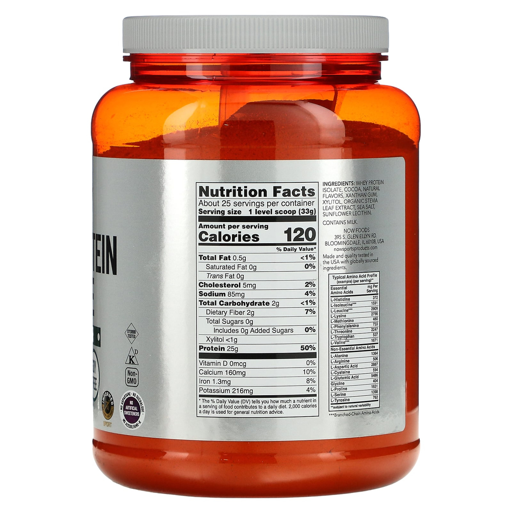 NOW Foods, Sports, изолят сывороточного протеина, сливочный шоколад, 816 г (1,8 фунта)
