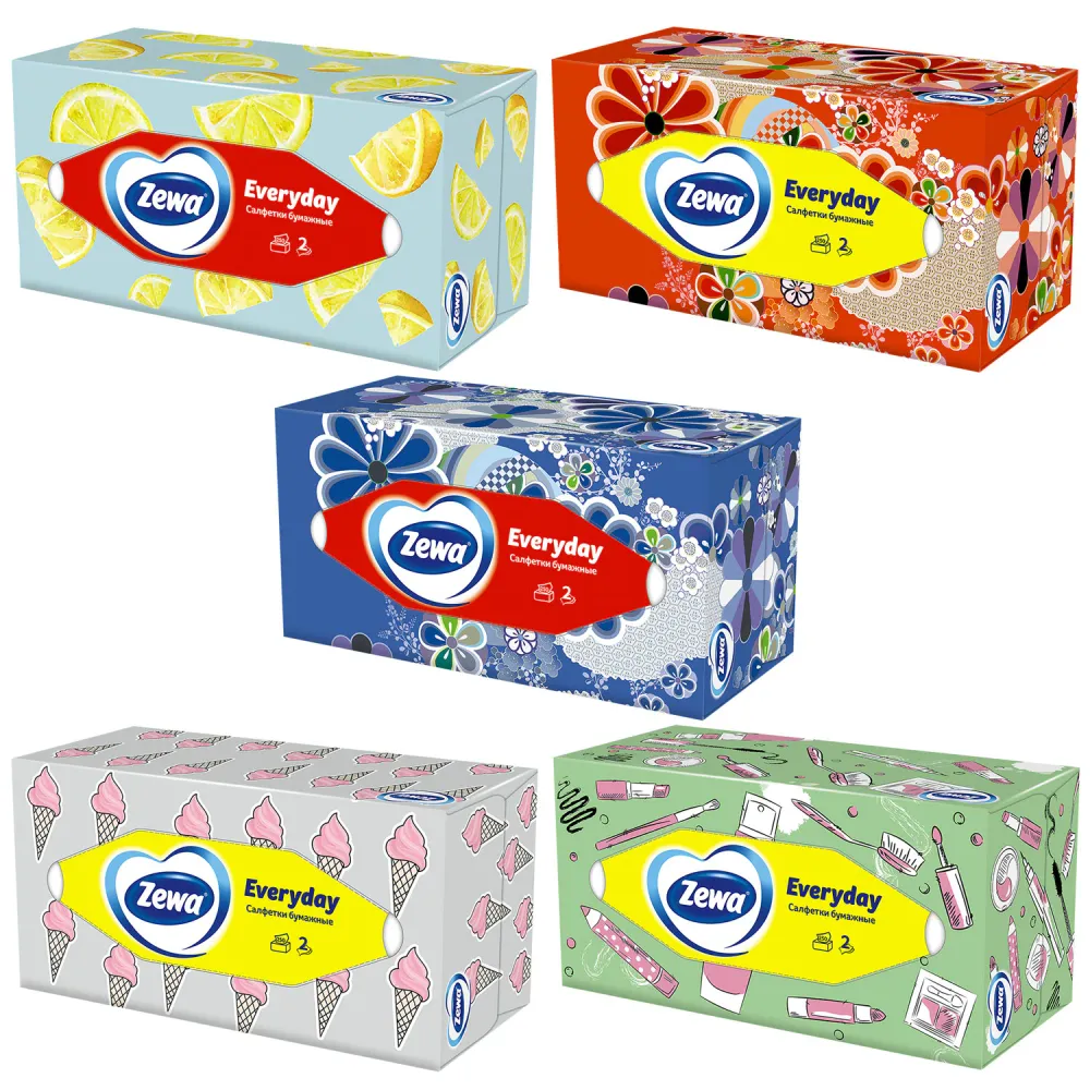 Салфетки косметические 2-слойные в картонном коробе, 250 штук, ZEWA Everyday, 8679