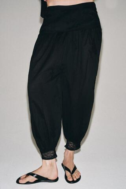 ZARA БРЮКИ-БАЛЛОНЫ С ВЫШИВКОЙ — ZW COLLECTION, ЧЕРНЫЙ