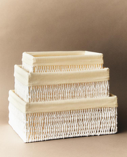 ZARA HOME ПРЯМОУГОЛЬНАЯ КОРЗИНА С ТКАНЕВОЙ ВНУТРЕННЕЙ ОБИВКОЙ, БЕЛЫЙ